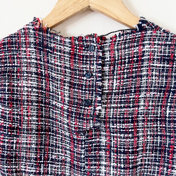 Zara Tweed Blue Red Organza Blouse Top - Picture 6 of 7